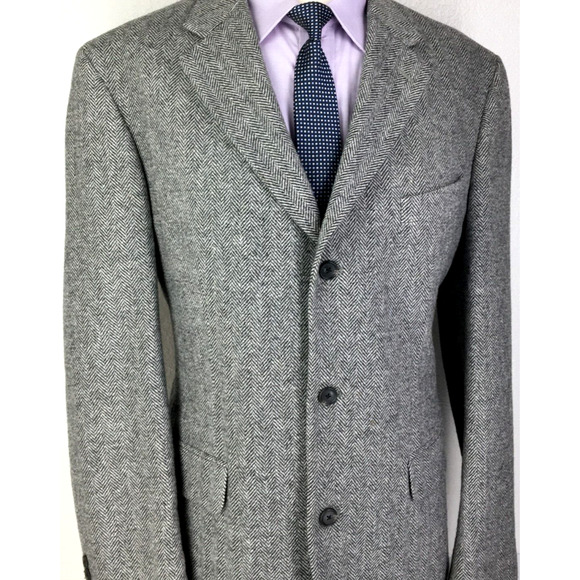 42L Lands End Mens 2 Button Pure Lambswool Blazer Sport Coat Jacket Pencil Gray